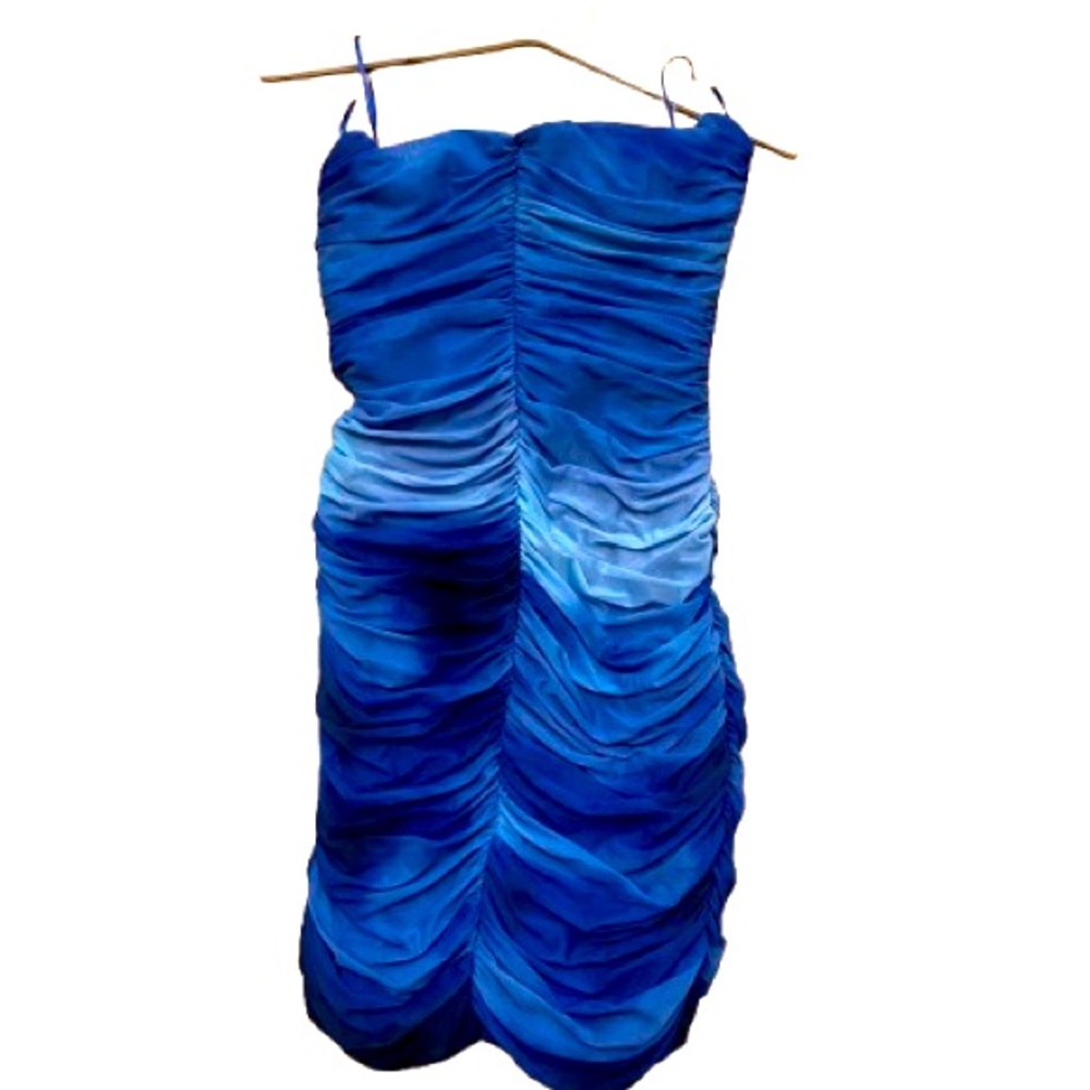 ZARA blue ruched dress, strapless, size xs